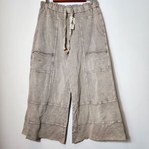 Easel Womens Taupe Wide Leg Pants Cargo Elastic Waist Drawstring Boho Utility L